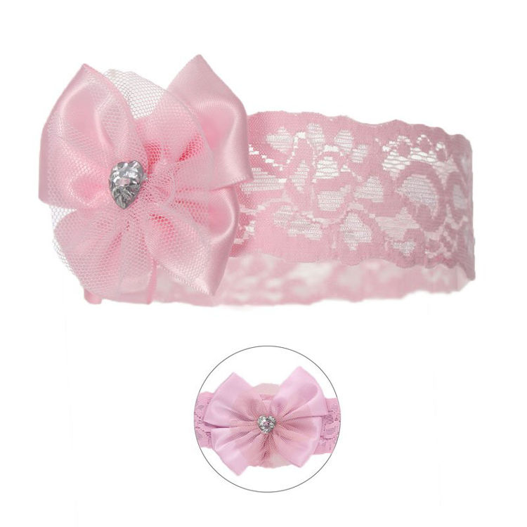 Picture of HB60-1049- LACE HEADBAND W/BOW & GEM PINK